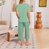 Women Casual Printed Short Sleeve Loose Fit V Neck T Shirt with Capri Pants Two Piece Lounge Set for Home Wear