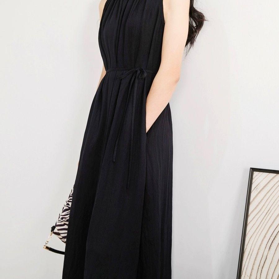 French Black Sleeveless Long Dress - Elegant & Slimming Women's Fashion 2026