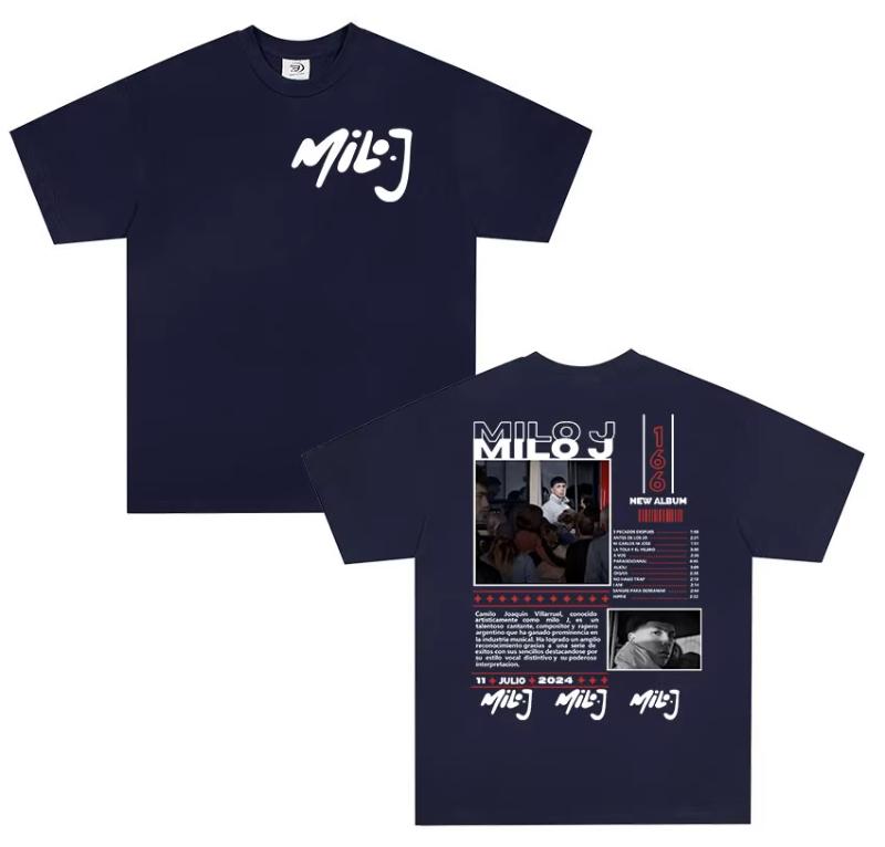 Rapper Milo J 166 Tour 2025 Album T-Shirts Herren Retro Hochwertige Kurzarm T-Shirts Übergroß 100% Baumwoll-T-Shirt Streetwear