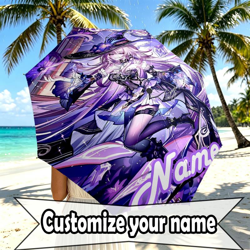 Custom Name Personalized Genshin Impact Print Umbrella, Auto Open Close, 8‑Rib Sturdy Frame, Commute Camping Hiking Use, Birthday Gift