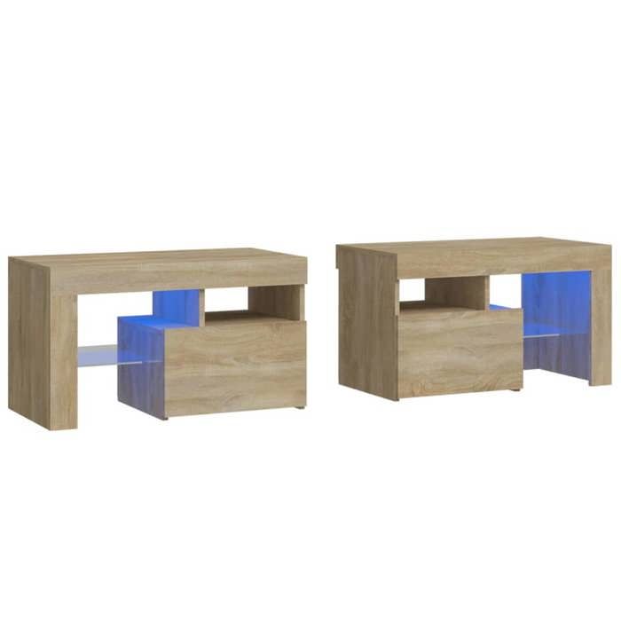 VidaXL 2x Bedside Tables and LED Lights Nightstands Bedside Cabinets Bed Cabinets Bedroom Furniture Sonoma Oak 3152772