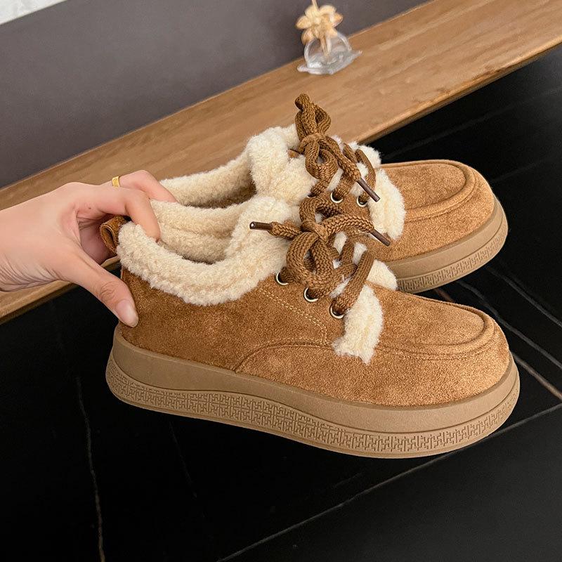 Leather Retro Women's New Winter Thick-soled Warm Cotton Shoes, Piled and Thickened Snow Boots