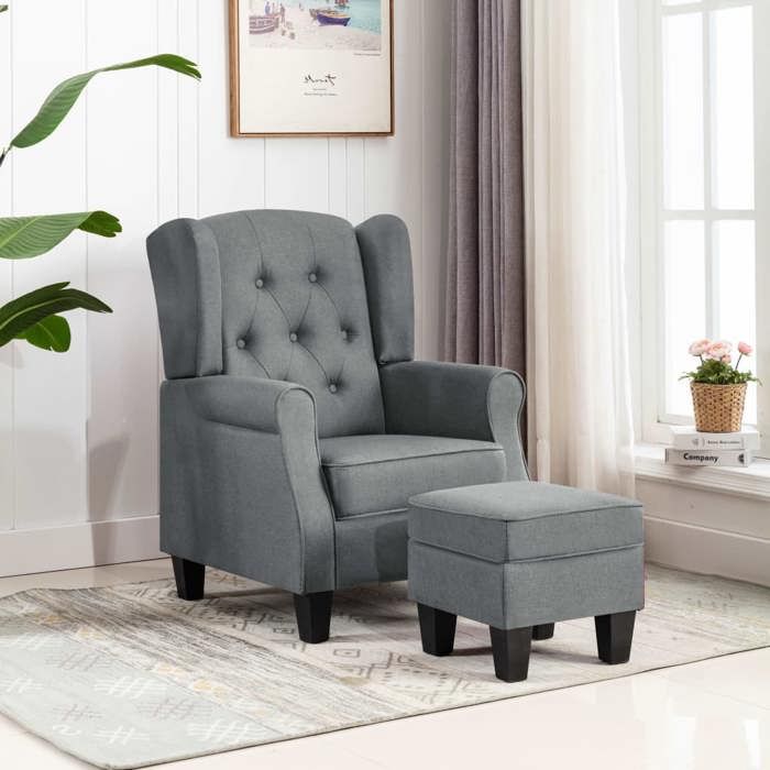 VidaXL Fauteuil avec repose-pied Gris clair Tissu