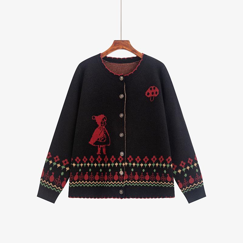 Plus Size Women's Retro Jacquard Sweater Coat, 2025 Winter Loose Knit Cardigan, Style 23538