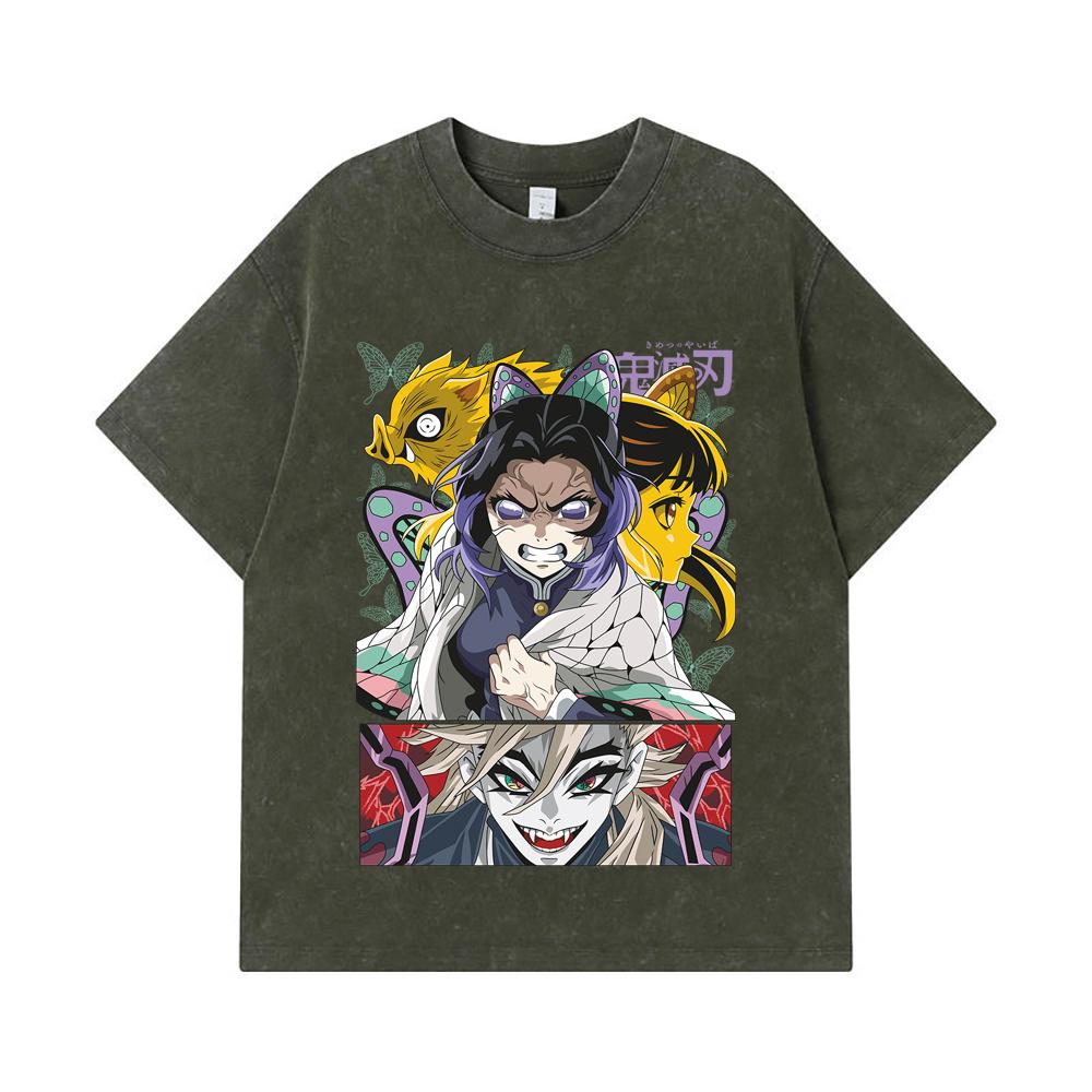 275 GSM Washed T-shirts 100% Cotton Demon Slayer V119 Shinobu Print Unisex Heavy Cotton T Shirt