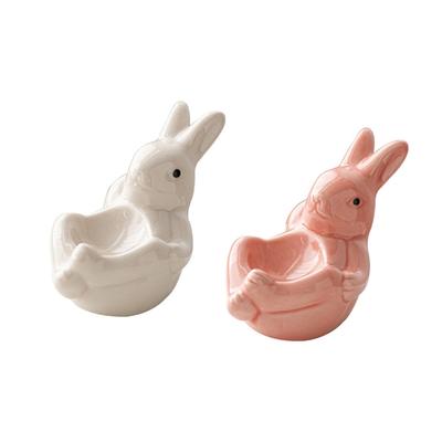 Cute Rabbit Shaped Boiled Eggs Cup Ceramic Eggs Holder Easter Decorations Eggs Display Stands for Party Dinner Table