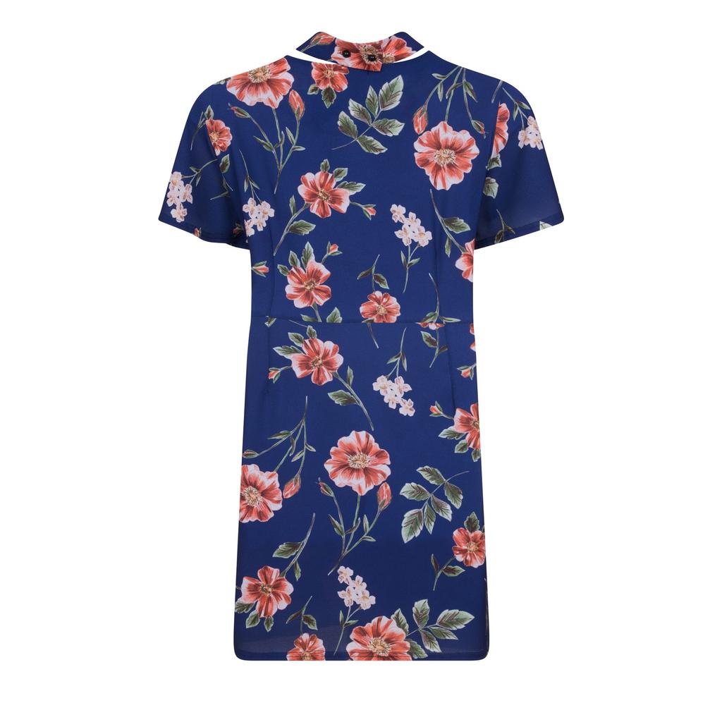 Girls On Film Curvy Womens/Ladies Navy Rose Print Wrap Dress