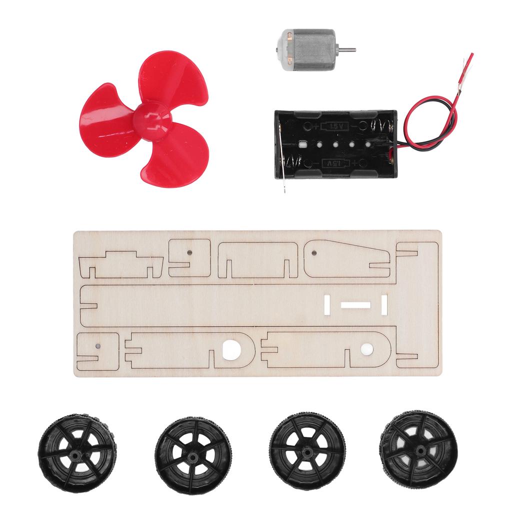 Wooden Electric Wind Car Model Fan Blade Motor Science Teaching Aids Educational Car Toy for Kids