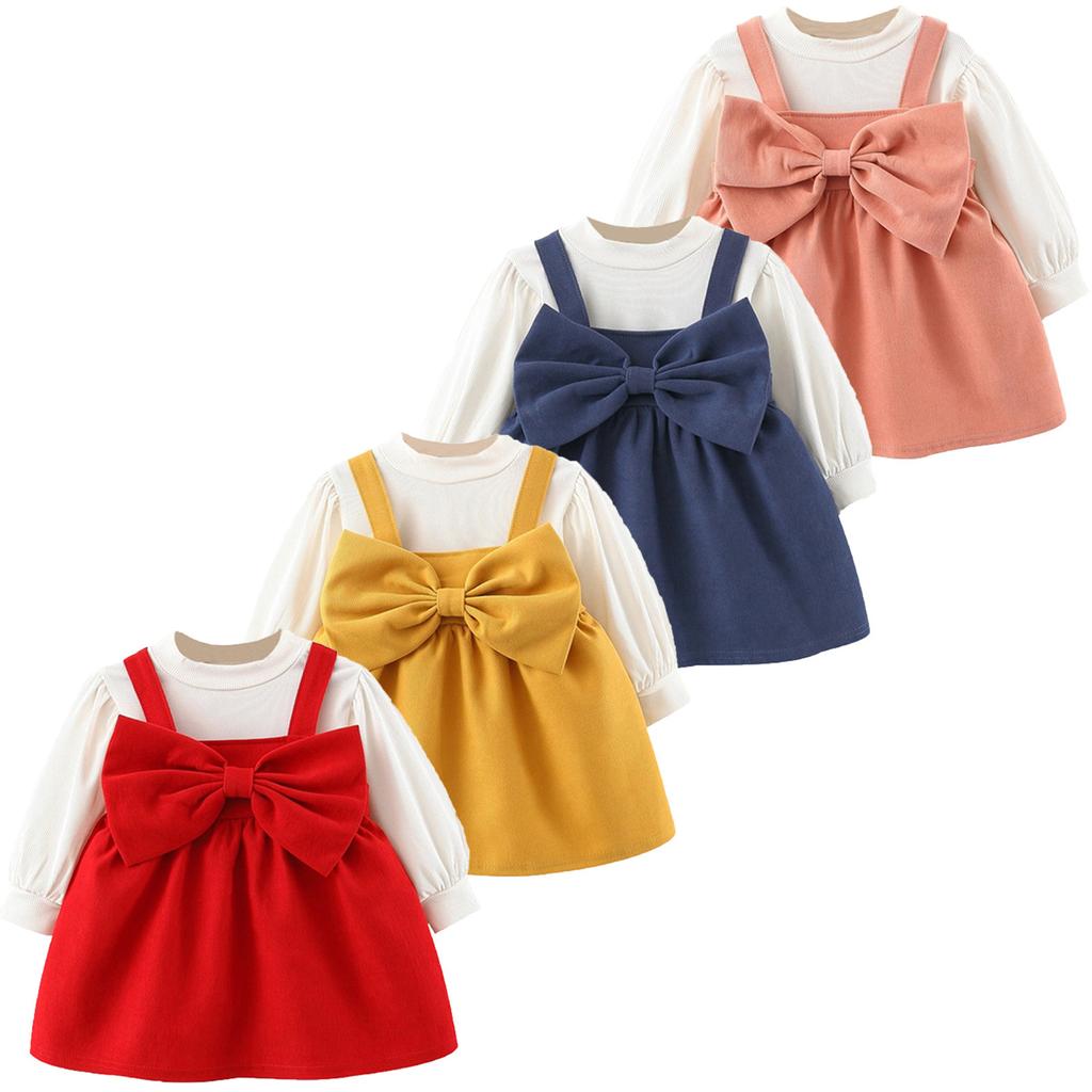 Toddler Baby Kids Girls Solid T-shirt Tops Princess Dress Set Casual Clothes