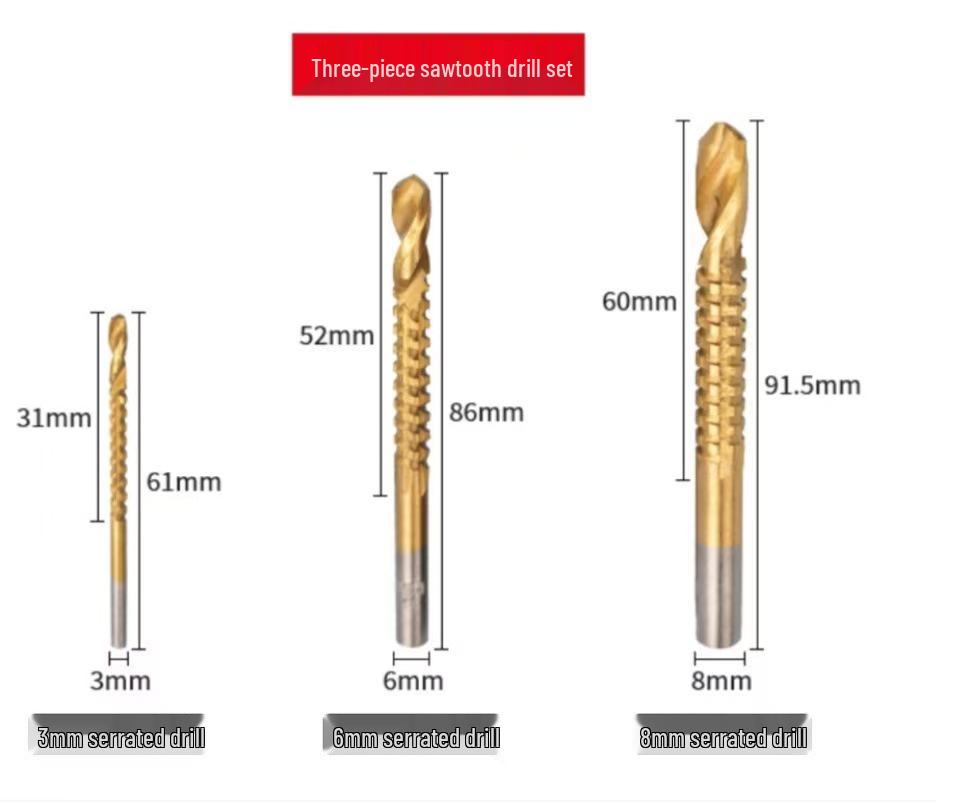 

6-Piece Titanium-Plated Drill Bit Set: Rustproof, Multifunctional, Efficient for Woodworking and Slotting