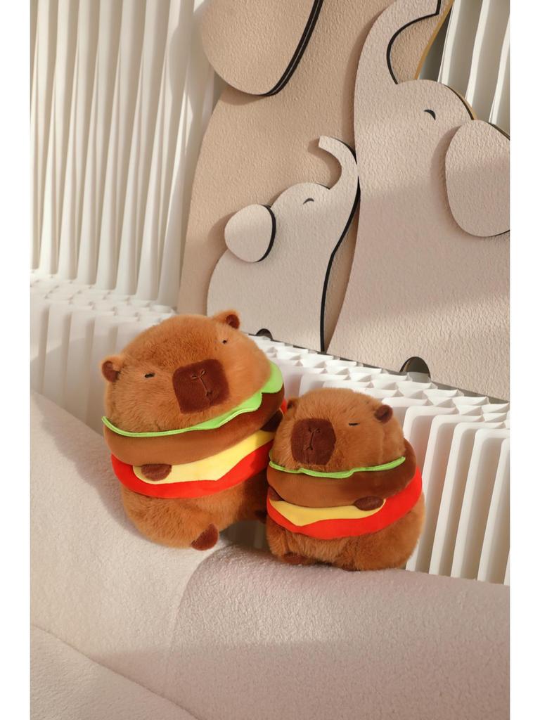 Capybara Hamburger Plush Toy Pillow - Cute Cartoon Doll Holiday Gift