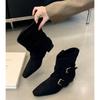 Fashion Pointed Toe Chunky Woman Ankle Boots Suede Fashion Designer Buckle Walking Shoes 2025 Trend Winter Retro Western Cowboy Booties