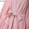 ZANZEA Women Casual Turn Down Collar Long Sleeve Loose Stripe Dress