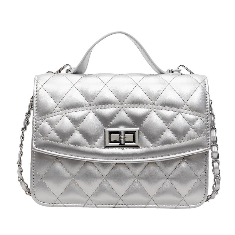 Korean Version Retro Lock Backpack Versatile Fashion Chain Portable Women's Bag Internet Celebrity Texture Diamond Embroidered Thread Messenger Bag