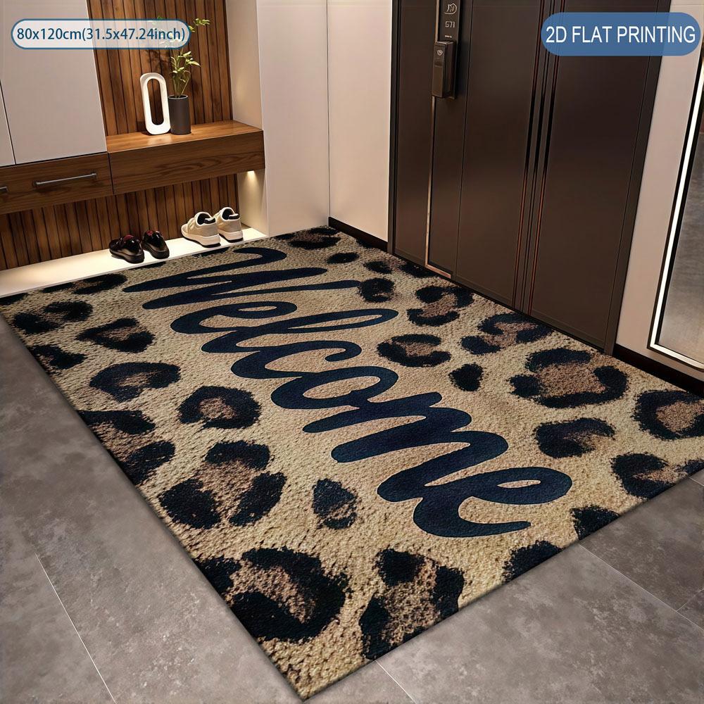 Leopard Print Welcome Doormat Non-slip Rug Floor Mat for Entrance Living Room Bedroom Home Decor Carpet