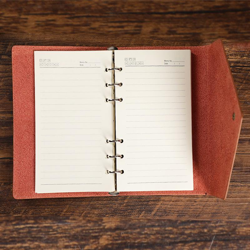 Nostalgic A6 Loose-Leaf Notebook with Retro Binding & Strap - Small A7 6-Hole Creative Pocket Journal with Logo