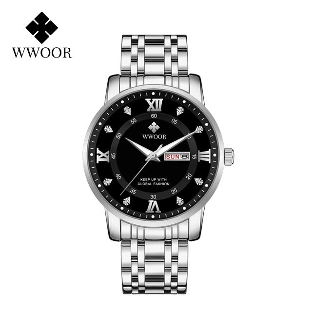 WWOOR Mens Watches Top Brand Luxury Watch For Men Casual Waterproof Luminous Stainless Steel Quartz Wristwatch Relogio Masculino