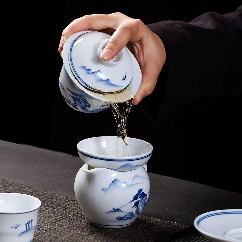 Jingdezhen Hand-painted Blue and White Porcelain Tea Set