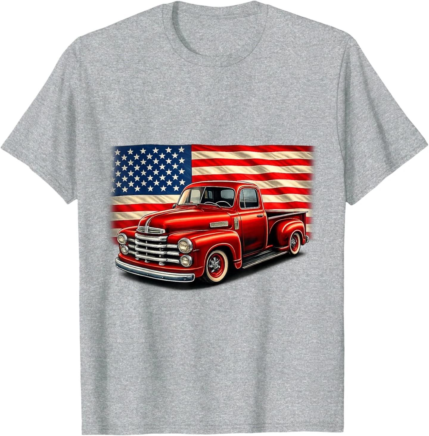 Classic Old Pickup Truck 4th of July Patriotic American Flag T-Shirt S