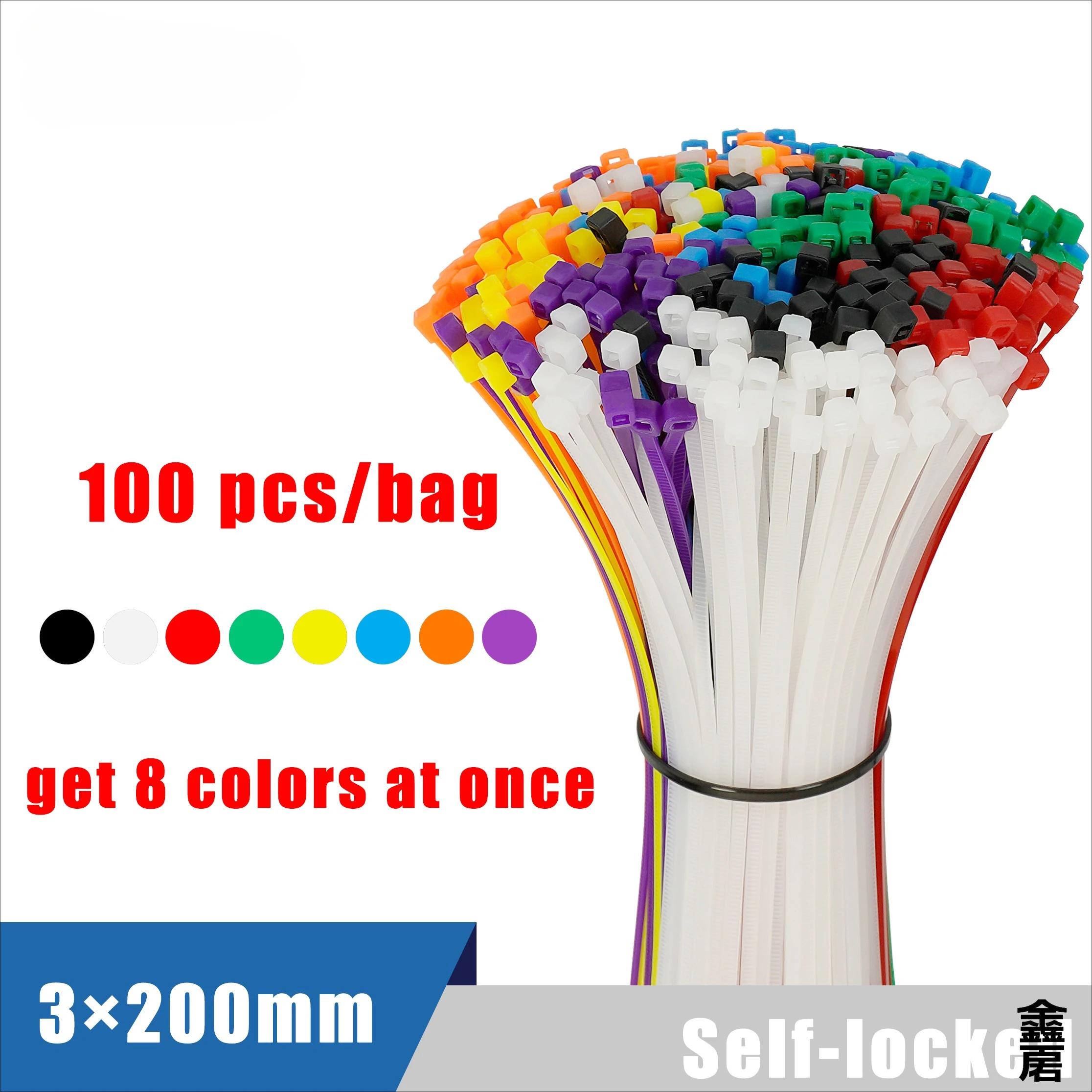 

3×200mm Size 100Pcs/Bag Multicolor Slef-Locking Nylon Cable Tie Quickly Bundle Plastice Loop Wire Wrap cable tie organizer різнокольоровий