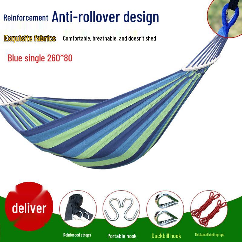 Outdoor Double-Thick Canvas Hammock with Bent Wood Design and Anti-Rollover Feature