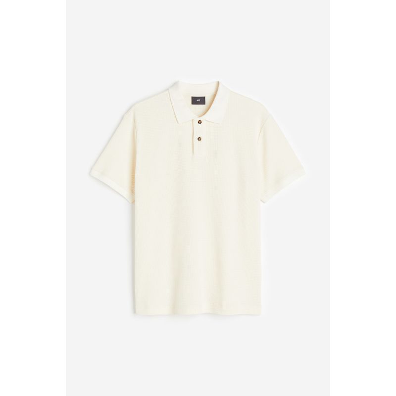 

HM Men s Polo Shirt Autumn Shoulder Waffle Lapel Men Work Clothing Short Sleeve Tops 1171307 Cream color 165/84A