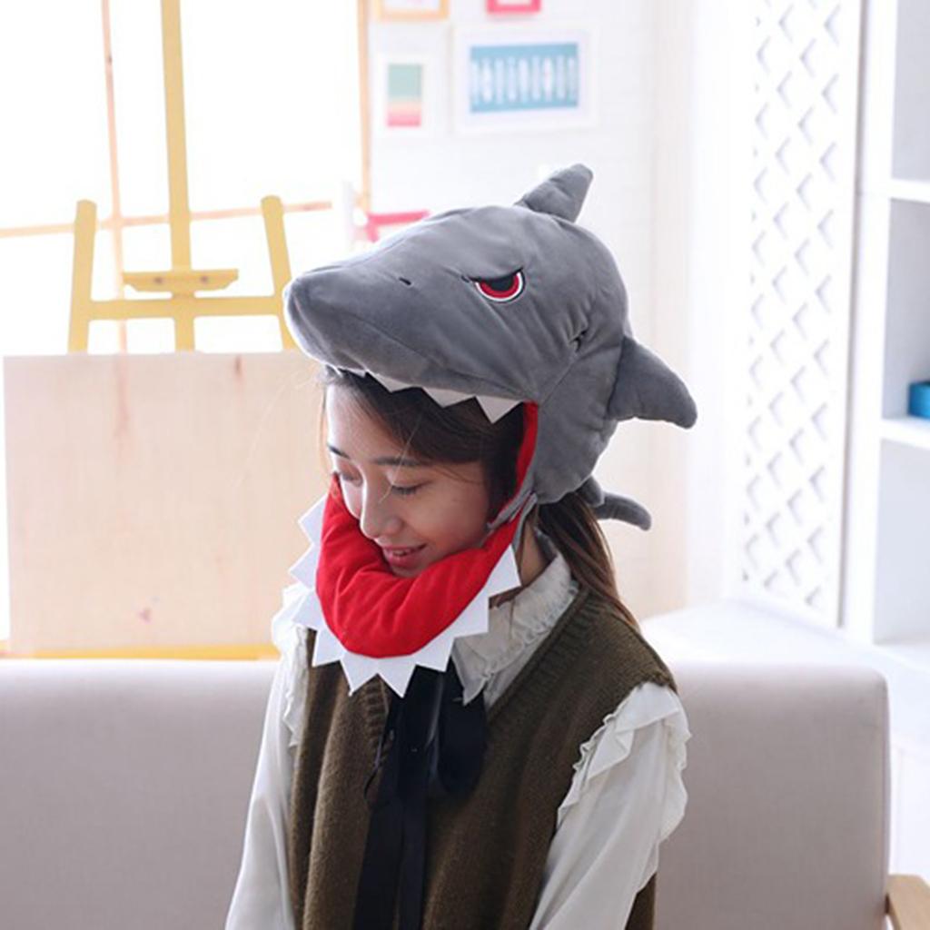 Funny Gray Plush Cartoon Shark Animal Hat Party Festive Costume Photo Props