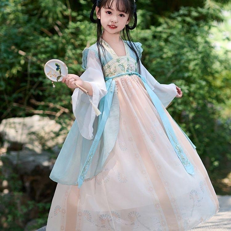 Girls' 2025 Summer Hanfu Fairy Princess Dress – Ancient-Style Ruqun Tang Suit for Little Girls