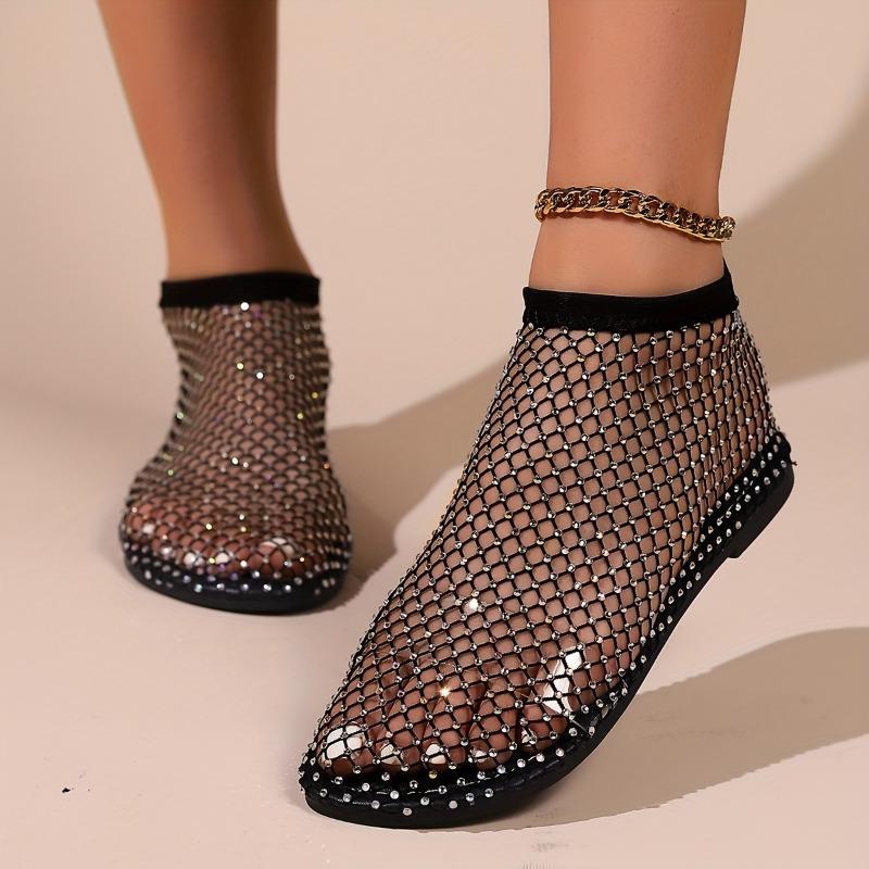 Women's Rhinestone Pattern Sandals, Slip On Soft Sole Flat Hollow Out Shoes, Summer Transparent Beach Shoes