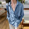 INCERUN Oversized Men Lapel Neck Long Sleeve Side Button Irregular Casual Shirts