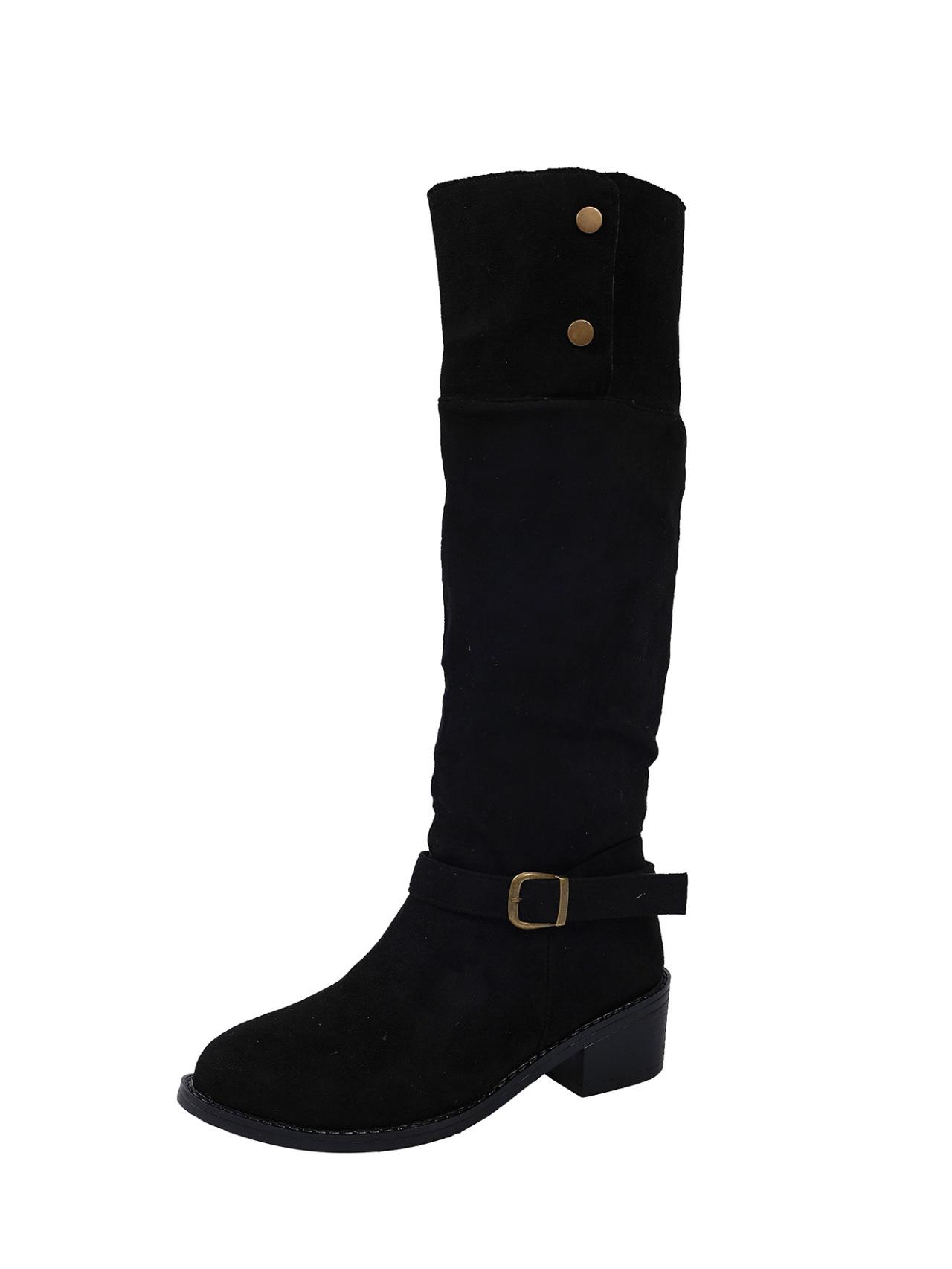 

2025 pointed matte suede western cowboy boots medium tube thick heel knight boots foreign trade large size women s fashion boots tide 40 чорний
