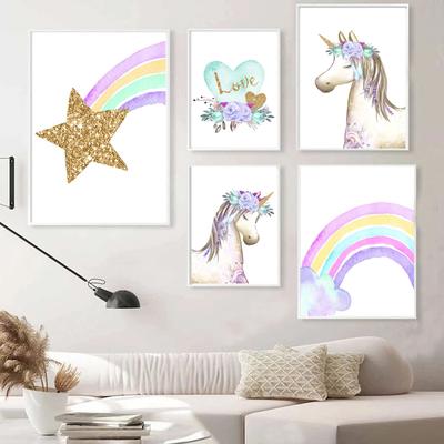 Unicorn Cloud Rainbow Wall Art Canvas Painting Nursery Posters And Prints Wall Pictures Baby Kids Room Décor No Frame