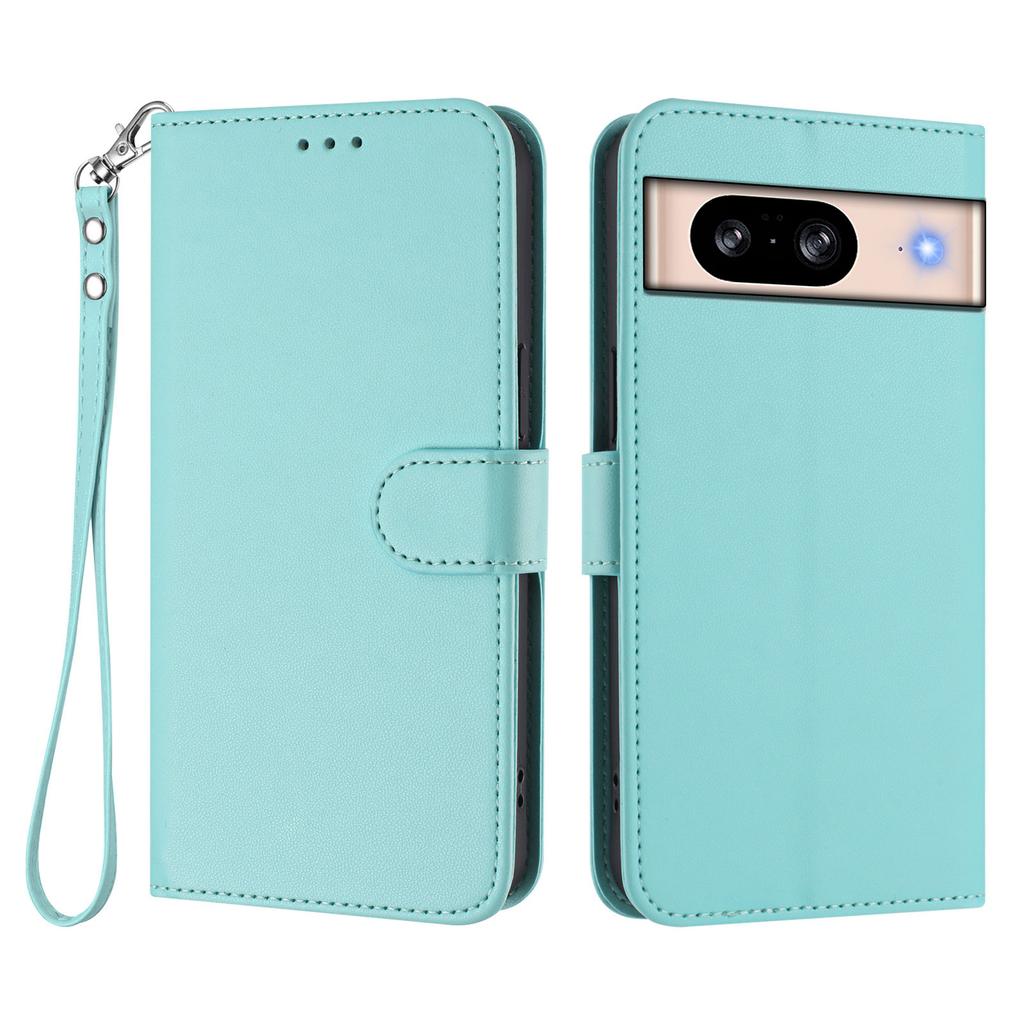 For Google Pixel 8 Leather Case Wallet Stand Phone Cover with Wrist Strap