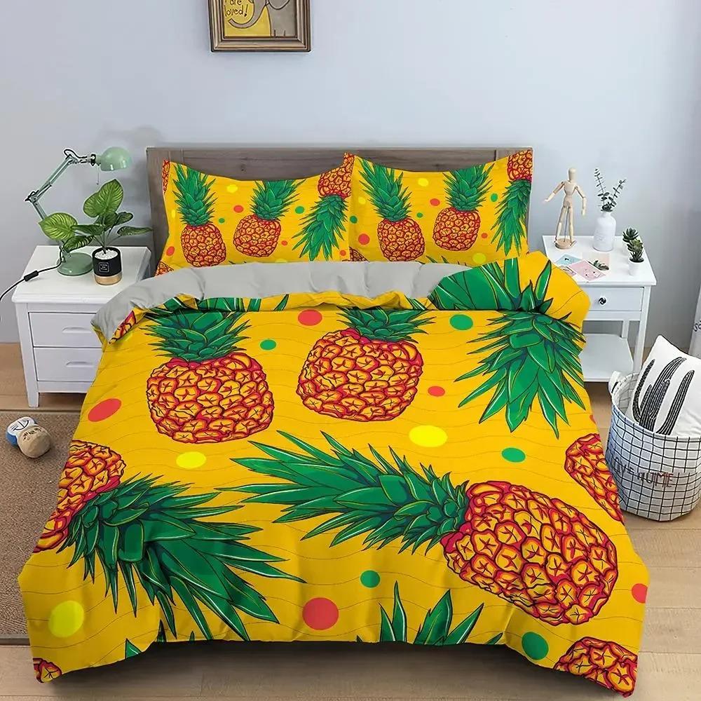 Cartoon Pineapple Duvet Cover Cute Tropical Fruit Pineapple Bedding Set Twin for Girl Teen Delicious Summer Food Comforter Cover