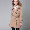 Doppelreihiger Business-Trenchcoat Damen Klassischer Gürtel Europäisch Khaki Schwarz