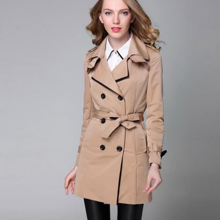 Doppelreihiger Business-Trenchcoat Damen Klassischer Gürtel Europäisch Khaki Schwarz