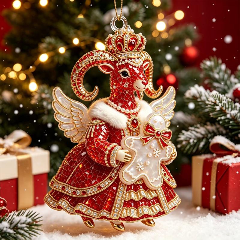 Shining Goat Hanging Ornament 2D Flat Artificial Rhinestone Animal Hanging Decoration Embossed Pattern Goat Pendant