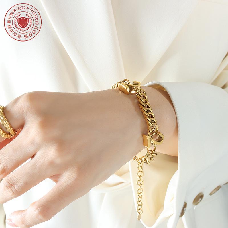 European-American Hip Hop Cuban Link Bracelet - 18K Gold-Plated Titanium Steel, Trendy Statement Jewelry