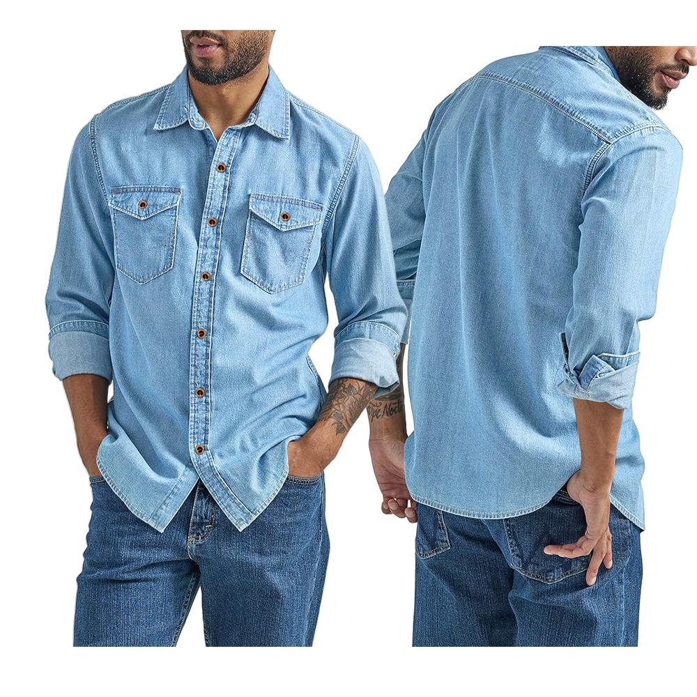 Camicia Casual da Uomo in Denim, Camicia in Chambray a Maniche Lunghe con Bottoni, Vestibilità Rilassata, Camicia da Lavoro con Tasca