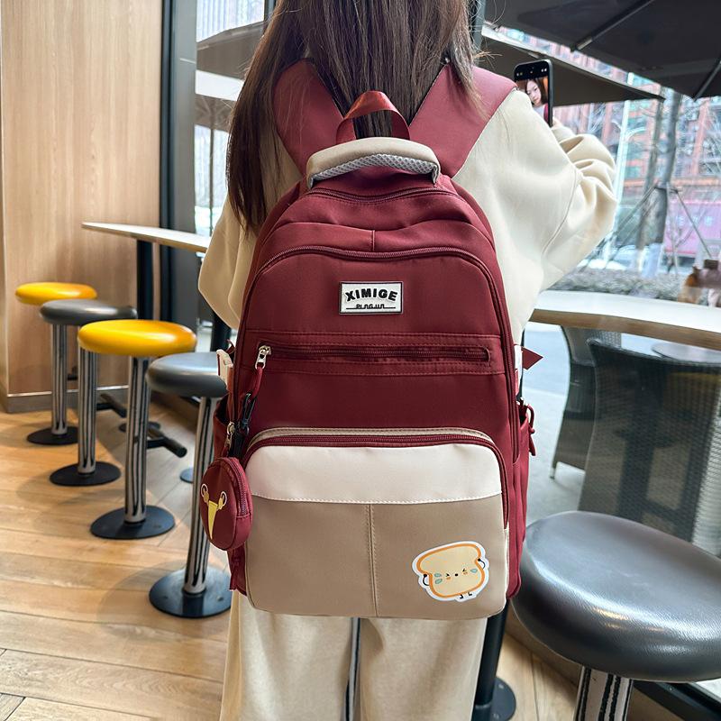 Schoolbag Burden Reduction Ridge Protection Large Capacity Middle School Student Schoolbag Simple Commuter Backpack High Value Women Large Capacity