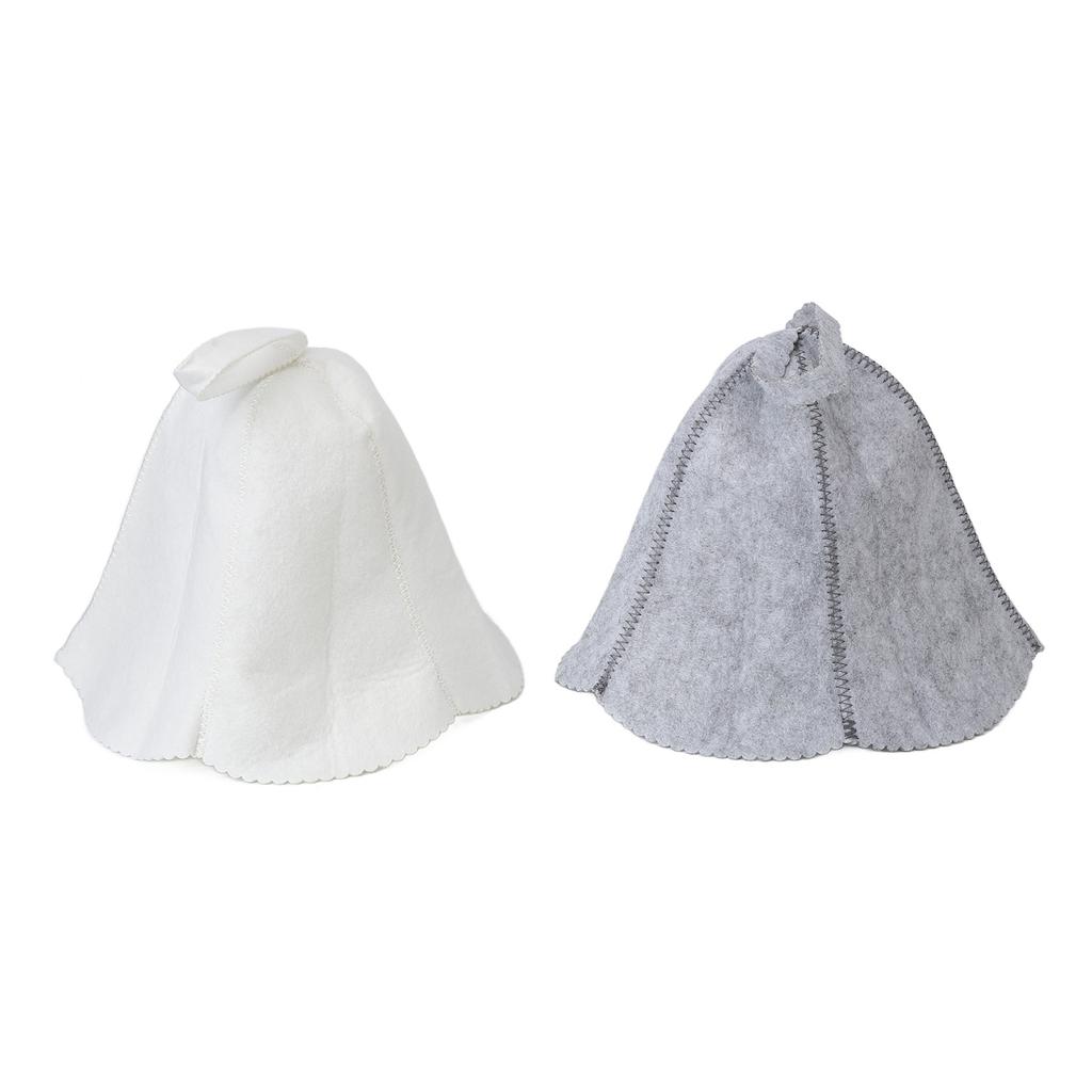 2pcs Sauna Felt Hats Water Absorption Head Protection Shower Bathing Hat for Women Men Grey White
