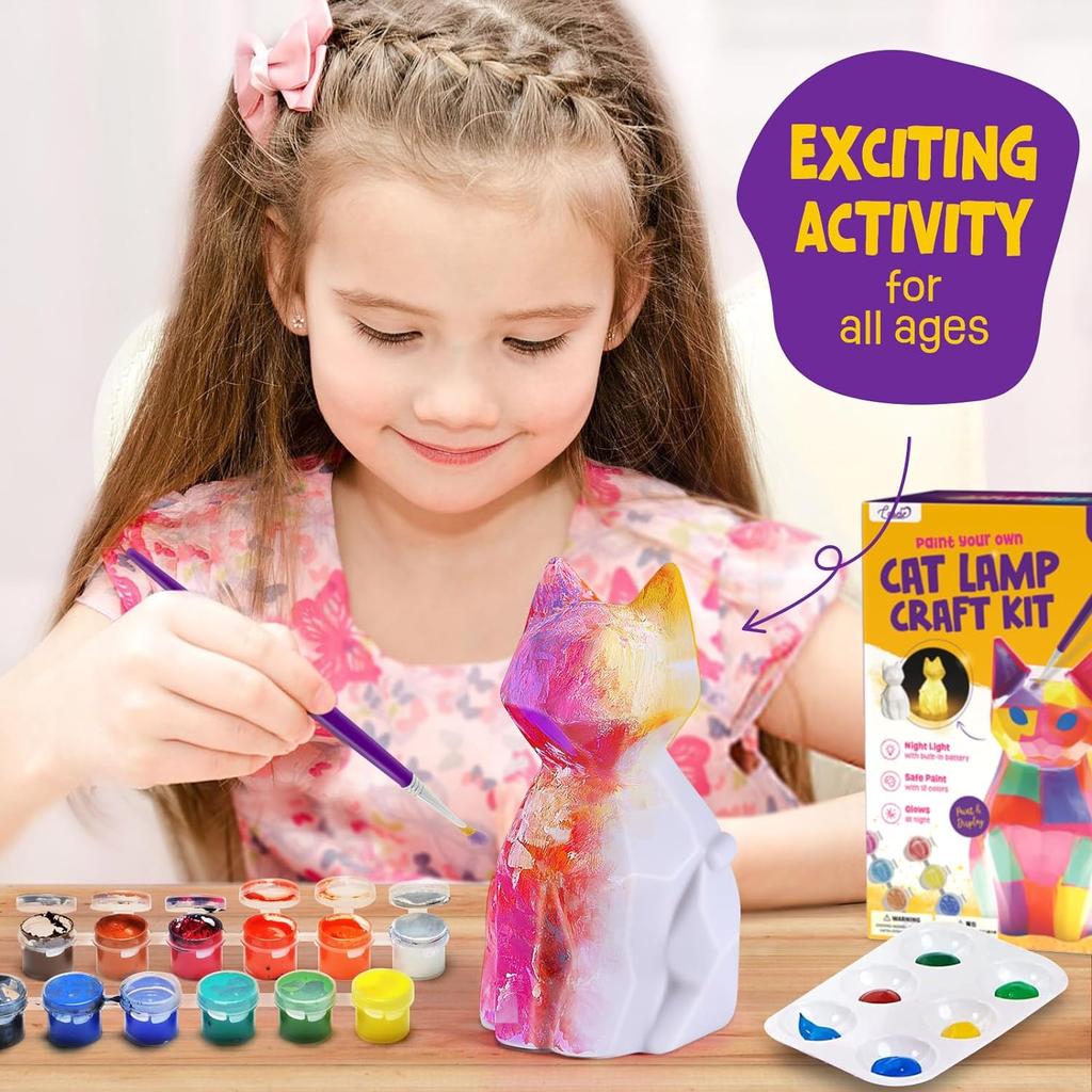 Paint Your Own Cat/Deer Lamp Art Kit DIY Geometric Night Light Art Supplies Gifts for Kids Boys Girls Ages 6 7 8 9 10 11 12