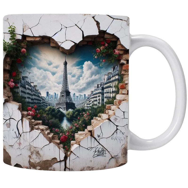 

3D Франция Париж Париж Эйфелева башня Эйфелева башня Керамическая кружка-маркер для кофе Чайная чашка 301-400ml