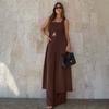 2026 Womens 2-Piece Set Long Split Slim Fit Camisole High Waist Wide Leg Pants Casual Fashion
