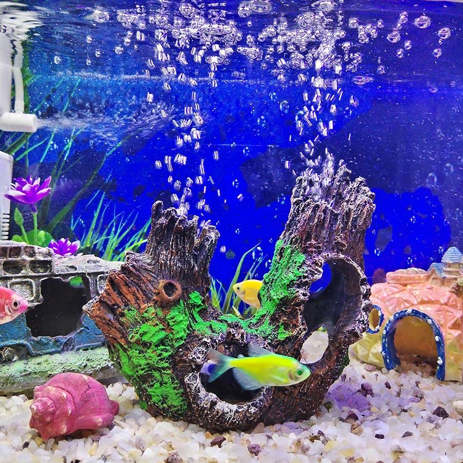 Baumhaus-Design Harz Aquariumhöhle - Lebensechtes Fisch- & Garnelenversteck mit Fluchtloch | Aquarienlandschaftsdekoration