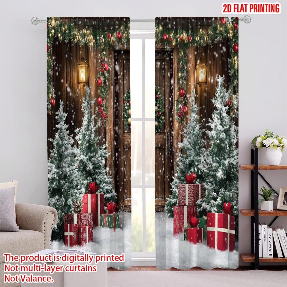 

Set Of 2 Flat Printing Merry Christmas Popular Window Drapes Rural Durable Polyester Fabric Without Electricity Curtains Made W100*H70(CM)-Grommet top&1PCS