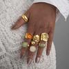 7Pcs/Set Retro Irregular Gemstone Rings Set for Women Simple Geometric Gold Color Opening Rings Fashion Jewelry Gifts 2025 New