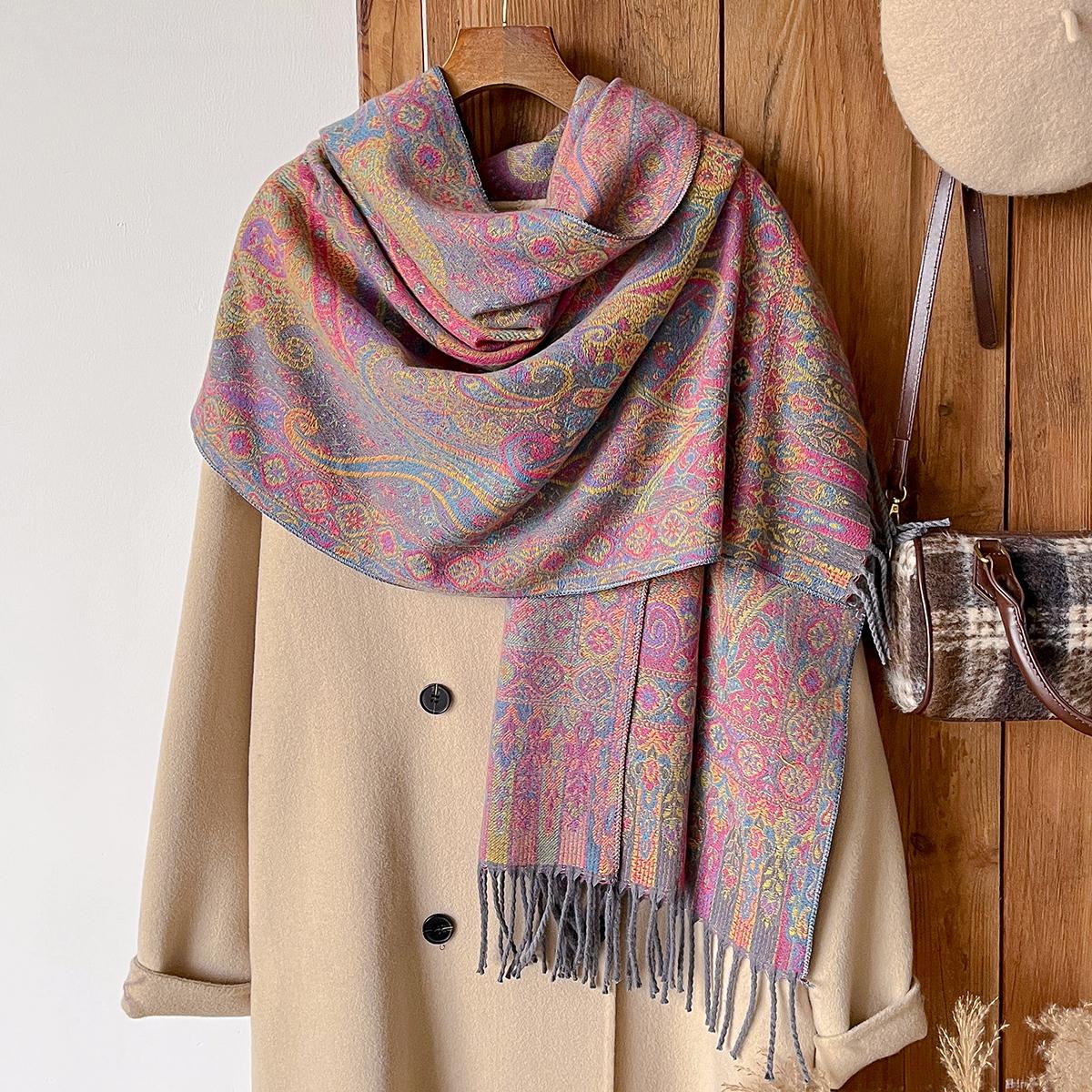 

Women S Winter Thick Pashmina Shawl Paisley Print Warm Long Tassel Scarf Cold-Resistant Poncho Stol National Style