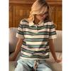 Western Style Fashion Casual Loose Stripe Short T-shirt Polo Shirt Fashion Striped Polo Shirt