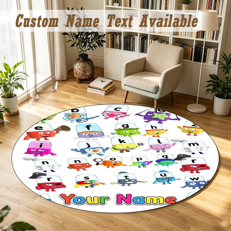 Round Rug Custom NameAlphablocks Pattern Non Slip Carpet Home Floor Decor